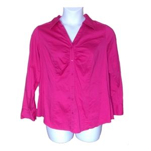 Lane Bryant pink ruched button up top 18